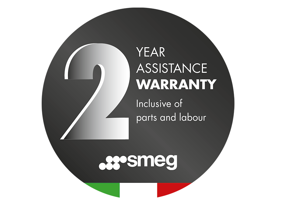 SMEG 2-year assistance warranty badge on a white background