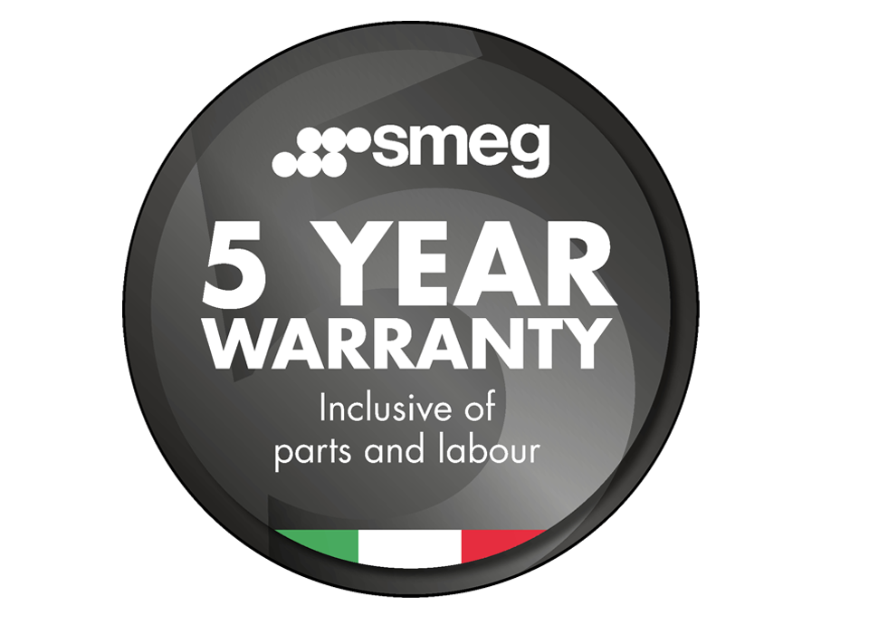 SMEG 5 year warranty badge with Italian flag on a white background