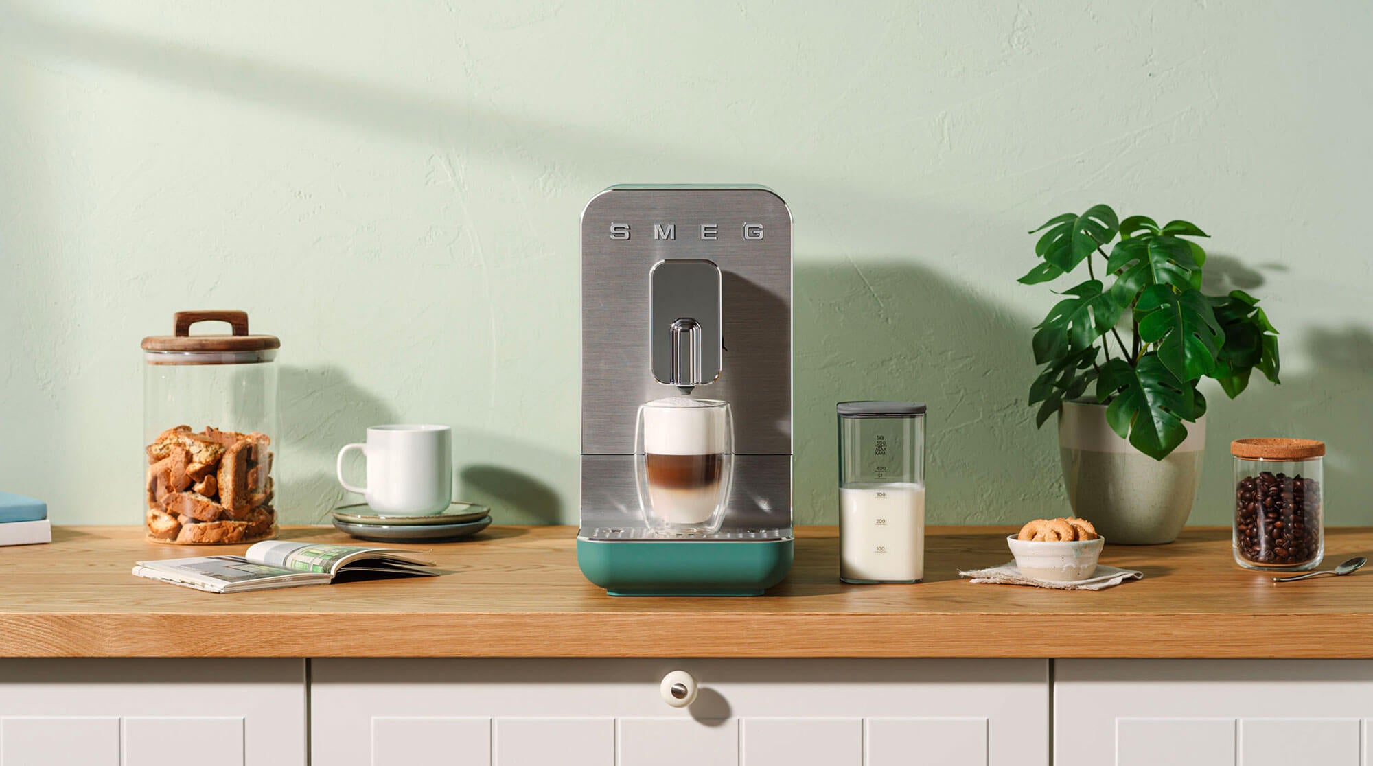 Smeg bean to cup coffee machine on kitchen unit