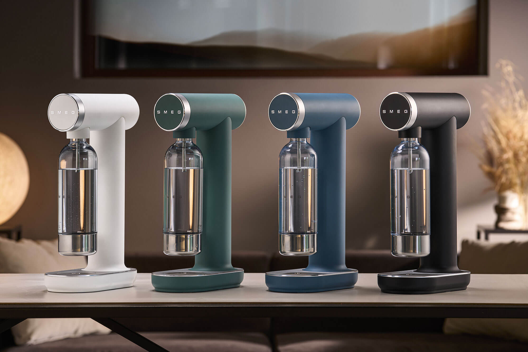Smeg soda makers sitting on living room table