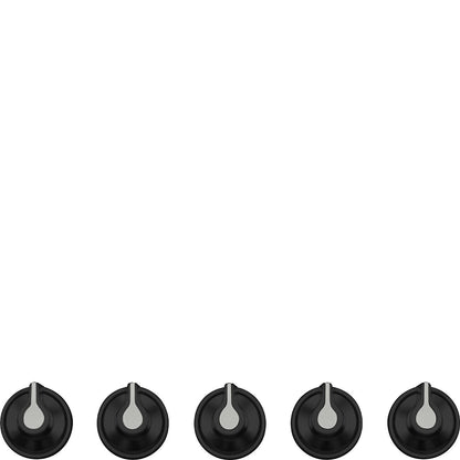 Set of 5 Pure Black Linea controls for use with Gas on Glass hobs