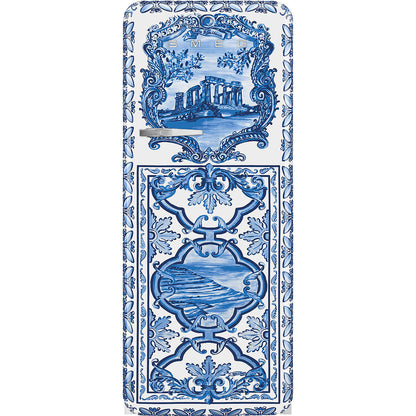FAB28 60cm 50s Style Right Hand Hinge Fridge with Icebox Dolce and Gabbana Blu Mediterraneo