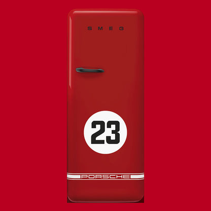 FAB28 60cm 50s Style Right Hand Hinge Fridge with Icebox in Porsche Salzburg Livery