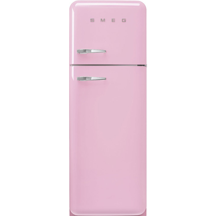 FAB30RPK5 60cm 50s Style Right Hand Hinge Freezer over Fridge Pink