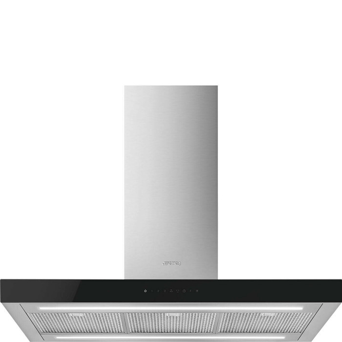 KBTI9L4VN 90cm Island Hood Stainless Steel with Black Glass Facia Auto Vent 2.0