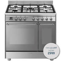 CG92X9 90cm Stainless Steel Double Cavity Dual Fuel Cooker