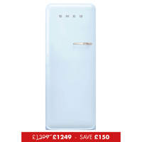 FAB28LPB5UK 60cm 50s Style Left Hand Hinge Fridge with Icebox Pastel Blue