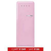 FAB28LPK5 60cm 50s Style Left Hand Hinge Fridge with Icebox Pink