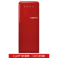 FAB28LRD5UK 60cm 50s Style Left Hand Hinge Fridge with Icebox Red