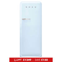 FAB28RPB5UK 60cm 50s Style Right Hand Hinge Fridge with Icebox Pastel Blue