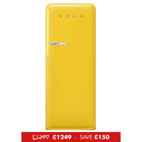 FAB28RYW5UK 60cm 50s Style Right Hand Hinge Fridge with Icebox Yellow