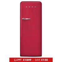 FAB28RDRB5 60cm 50s Style Right Hand Hinge Fridge with Icebox Ruby Red