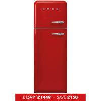 FAB30LRD5UK 60cm 50s Style Left Hand Hinge Freezer over Fridge Red