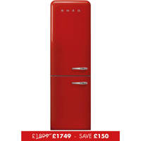 FAB32LRD5UK 60cm 50s Style Left Hand Hinge Fridge Freezer Red