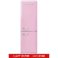 FAB32RPK5UK 60cm 50s Style Right Hand Hinge Fridge Freezer Pink