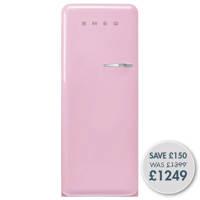 FAB28LPK5 60cm 50s Style Left Hand Hinge Fridge with Icebox Pink