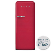 FAB28RDRB5 60cm 50s Style Right Hand Hinge Fridge with Icebox Ruby Red