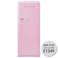 FAB28RPK5 60cm 50s Style Right Hand Hinge Fridge with Icebox Pink