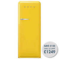 FAB28RYW5UK 60cm 50s Style Right Hand Hinge Fridge with Icebox Yellow