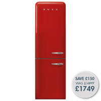 FAB32LRD5UK 60cm 50s Style Left Hand Hinge Fridge Freezer Red