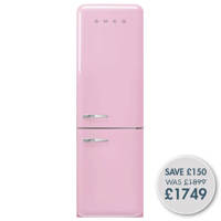 FAB32RPK5UK 60cm 50s Style Right Hand Hinge Fridge Freezer Pink