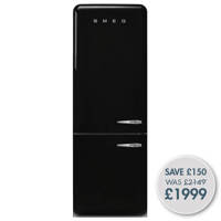 FAB38LBL5 70cm 50s Style Left Hand Hinge Fridge Freezer Black