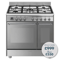 CG92X9 90cm Stainless Steel Double Cavity Dual Fuel Cooker
