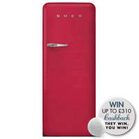 FAB28RDRB5 60cm 50s Style Right Hand Hinge Fridge with Icebox Ruby Red