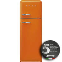 FAB30ROR5 60cm 50s Style Right Hand Hinge Freezer over Fridge Orange