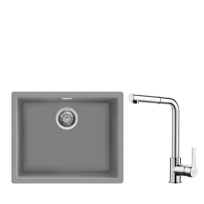 VZP56CMID1 Double Installation Composite Sink Grey and Chrome Mixer Tap Bundle