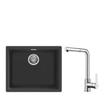VZP56NMID1 Double Installation Composite Sink Black and Chrome Mixer Tap Bundle
