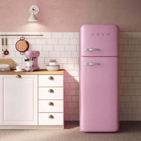 FAB30RPK5 60cm 50s Style Right Hand Hinge Freezer over Fridge Pink